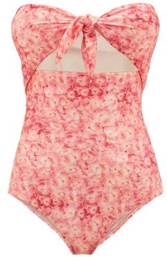 Strapless Hydrangea-print Swimsuit - Womens - Pink Print