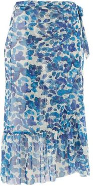 Lotus Leaf-print Georgette Wrap Skirt - Womens - Blue Print