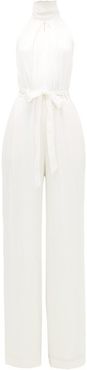 Crossbill Pussy-bow Silk-blend Jumpsuit - Womens - White