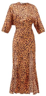 Side-slit Leopard-print Satin Dress - Womens - Animal