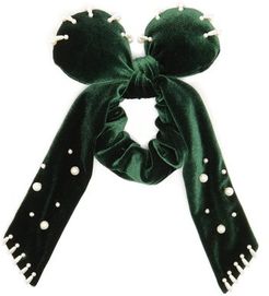 Bambou Bow Plush Velvet Scrunchie - Womens - Green