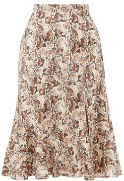 Clementine Snake-print Silk Crepe De Chine Skirt - Womens - Ivory