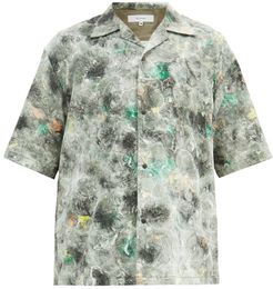 Norihagashi Camp-collar Marble-print Cotton Shirt - Mens - Green Multi