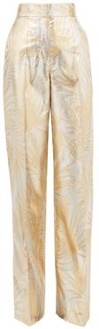 Palm-jacquard Wide-leg Lurex Trousers - Womens - Gold Multi