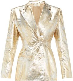 Palm-leaf Brocade Double-breasted Suit Jacket - Womens - Gold Multi