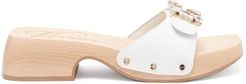 Vive Crystal-buckle Leather Clog Slides - Womens - White