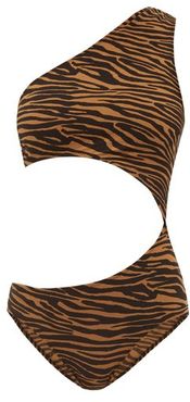 Eugenie Zebra-print Cutout Swimsuit - Womens - Brown Print