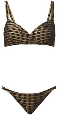 Yasmin Crossover Lamé-jacquard Bikini - Womens - Black Gold