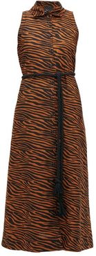 Alison Zebra-print Belted Linen-blend Shirt Dress - Womens - Brown Print