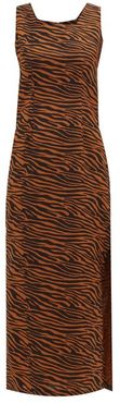 Charlotte Zebra-print Cotton Midi Dress - Womens - Brown Print