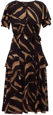 Sanja Zebra-devoré Belted Crepe Midi Dress - Womens - Brown Print