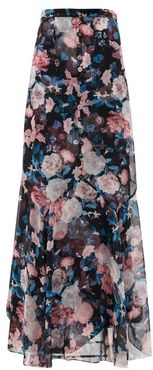 Glacinta Floral-print Silk Crepe De Chine Skirt - Womens - Black Pink