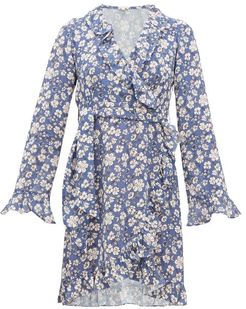 Ramona Ruffled Floral-print Crepe Dress - Womens - Blue White