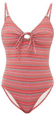 Yara Tie-front Striped-seersucker Swimsuit - Womens - Red Stripe