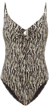 Yara Tie-front Abstract-print Swimsuit - Womens - Khaki Print