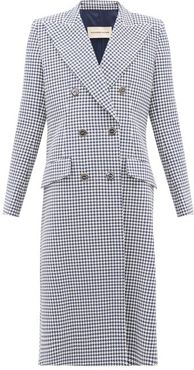 Double-breasted Houndstooth Cotton-blend Coat - Womens - Navy White
