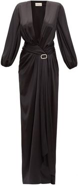 Deep V-neck Silk-blend Satin Long Dress - Womens - Black
