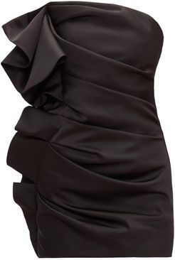 Strapless Ruffled Satin Mini Dress - Womens - Black