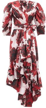 Floral-print Cotton-voile Wrap Dress - Womens - Red White