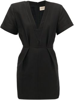 Pleated-waist Tailored Cotton-blend Dress - Womens - Black