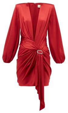 V-neck Silk-blend Satin Dress - Womens - Red