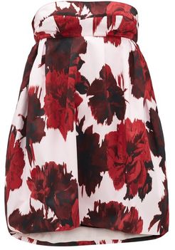 Strapless Floral-print Cotton Mini Dress - Womens - Red Print