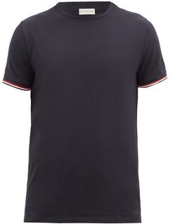 Striped-cuff Cotton-blend T-shirt - Mens - Navy