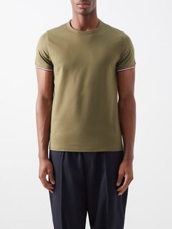 Striped-cuff Cotton-blend T-shirt - Mens - Khaki