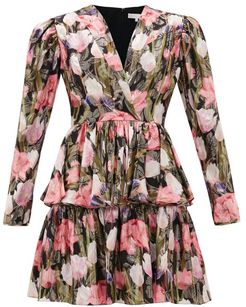 Amelia Metallic-jacquard Floral Silk-blend Dress - Womens - Black Multi