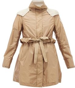 Coquille Drawstring Ruffled Parka - Womens - Camel