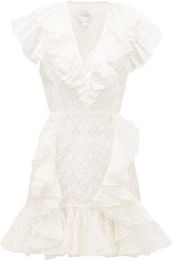 Ruffled Floral-embroidered Organza Mini Dress - Womens - Ivory