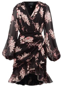 Floral-print Draped Silk-georgette Dress - Womens - Black Multi