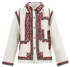 Pompom-embroidered Linen-blend Canvas Jacket - Mens - White Multi