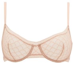 Chevron Underwired Stretch-lace Full-cup Bra - Womens - Nude