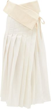 1952 - Asymmetric Pleated Cotton-blend Taffeta Skirt - Womens - White Multi
