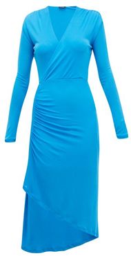 Gathered Stretch-jersey Wrap Dress - Womens - Blue