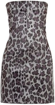 Strapless Leopard-print Leather Mini Dress - Womens - Leopard