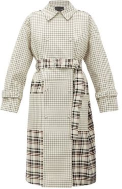 Double-breasted Checked Twill Trench Coat - Womens - Cream Multi