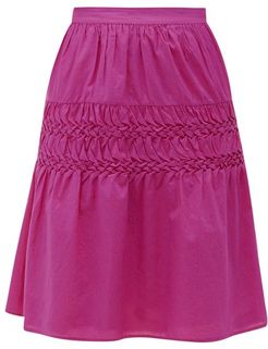 Castell Smocked Cotton-lawn Skirt - Womens - Dark Pink