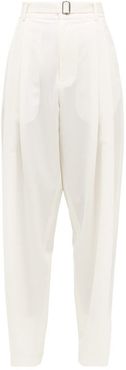 Pleated Belted Wool Trousers - Womens - Ivory