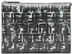Ff Camouflage-print Leather Pouch - Mens - Green Multi