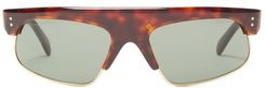 Browline Rectangular Acetate And Metal Sunglasses - Mens - Tortoiseshell