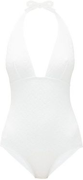 Gabardine Halterneck Zigzag-knitted Swimsuit - Womens - White