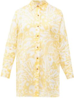 Turtle Coralsand-print Cotton Shirt Cover Up - Womens - Yellow