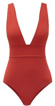 Pigment V-neck Swimsuit - Womens - Red