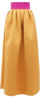 Contrast-waistband Cloqué-satin Maxi Skirt - Womens - Gold