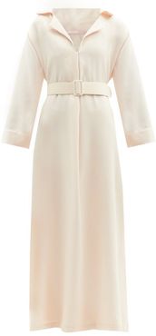 Belted Wool-crepe Dress - Womens - Cream