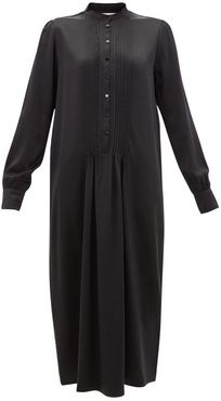 Clarina Pintucked Silk-satin Shirt Dress - Womens - Black