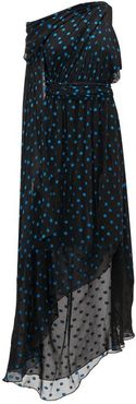 Asymmetrical Polka-dot Silk-blend Dress - Womens - Black Blue