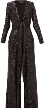 Plunge-front Sequinned Jumpsuit - Womens - Black